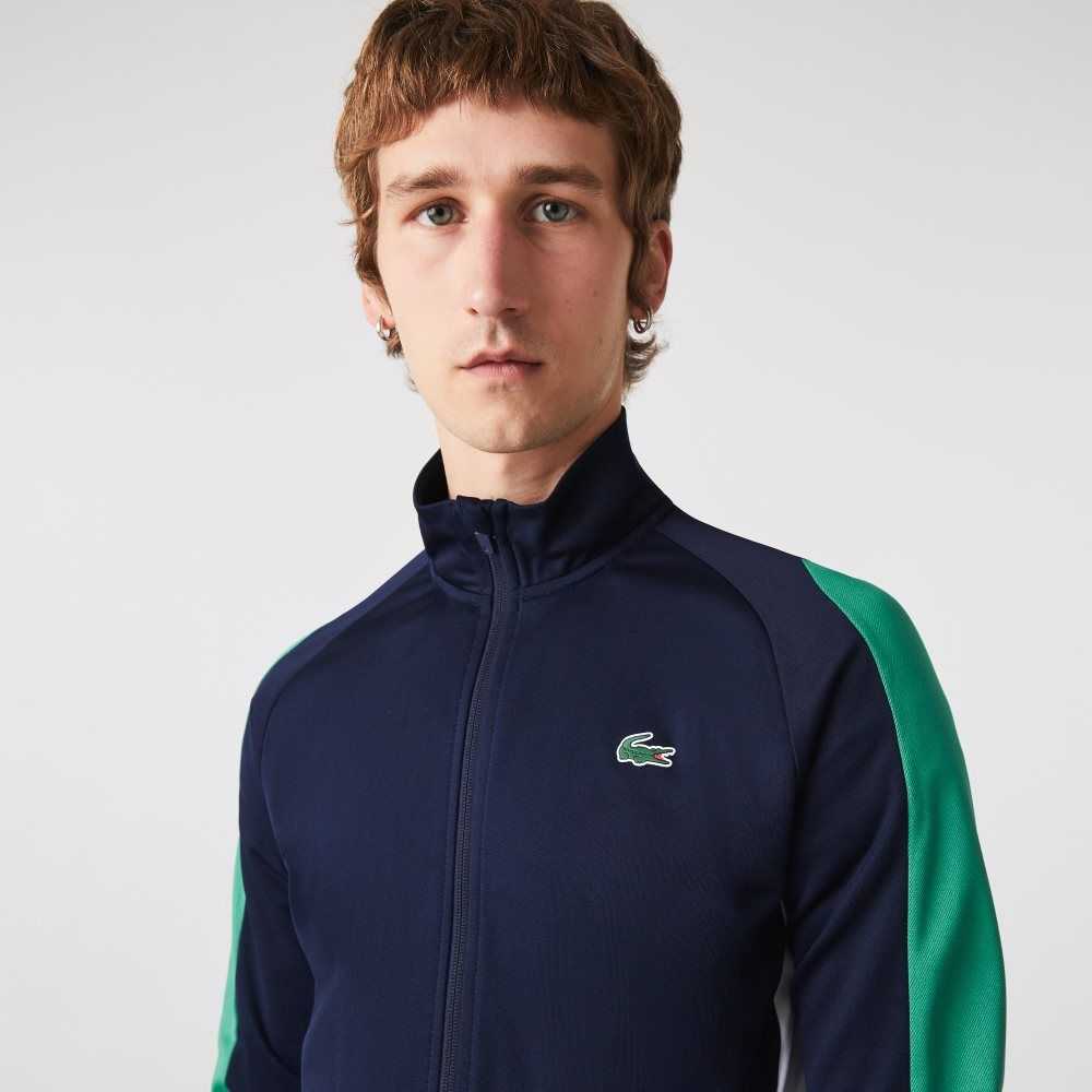 Navy Blue / Green / White Lacoste SPORT Classic Fit Zip Tennis Sweatshirt | QDNAOI-031