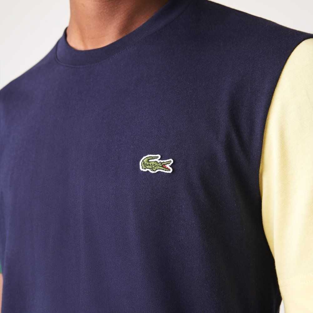 Navy Blue / Green / Yellow Lacoste Regular Fit Colorblock Cotton Jersey T-Shirt | NULZIH-628