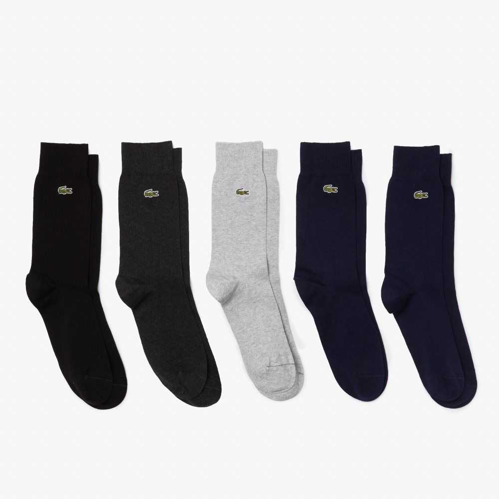 Navy Blue / Grey Chine / Grey / Black Lacoste High-Cut Organic Cotton Socks Five-Pack | FSZUPC-017