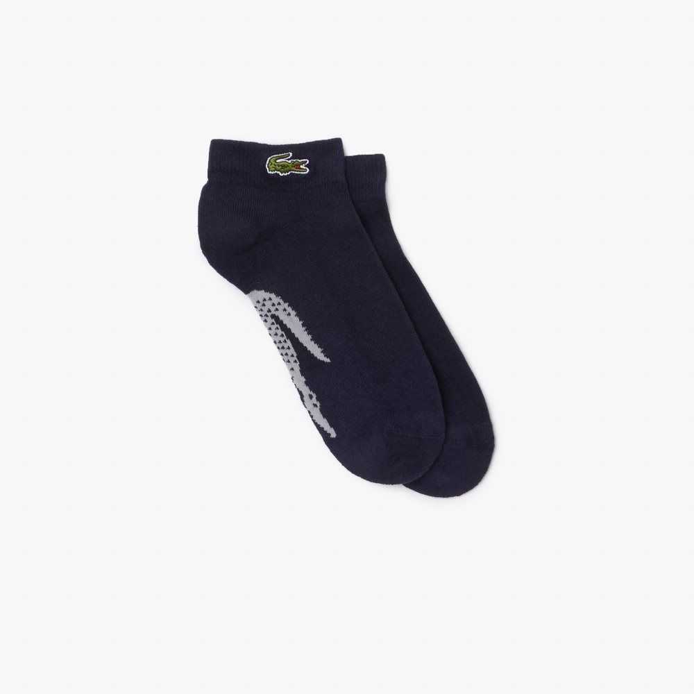 Navy Blue / Grey Chine Lacoste SPORT Stretch Cotton Low-Cut Socks | XAKVQL-537