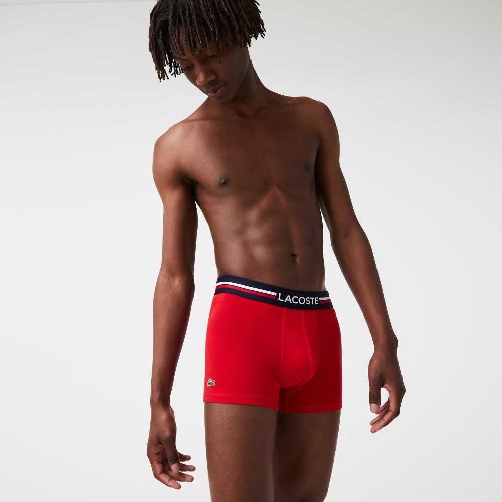 Navy Blue / Grey Chine / Red Lacoste Iconic Three-Tone Waistband Trunk 3-Pack | ZSYGLQ-842