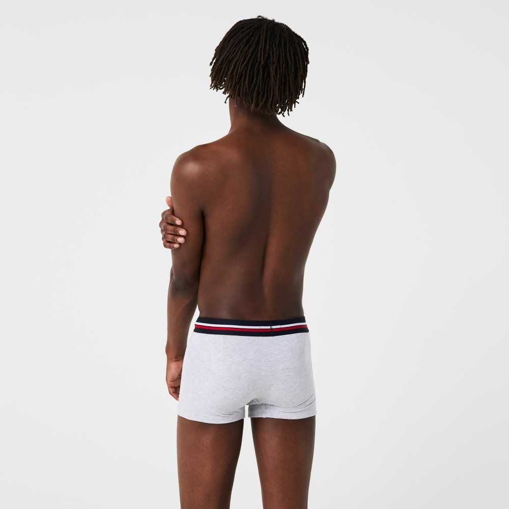 Navy Blue / Grey Chine / Red Lacoste Iconic Three-Tone Waistband Trunk 3-Pack | ZSYGLQ-842