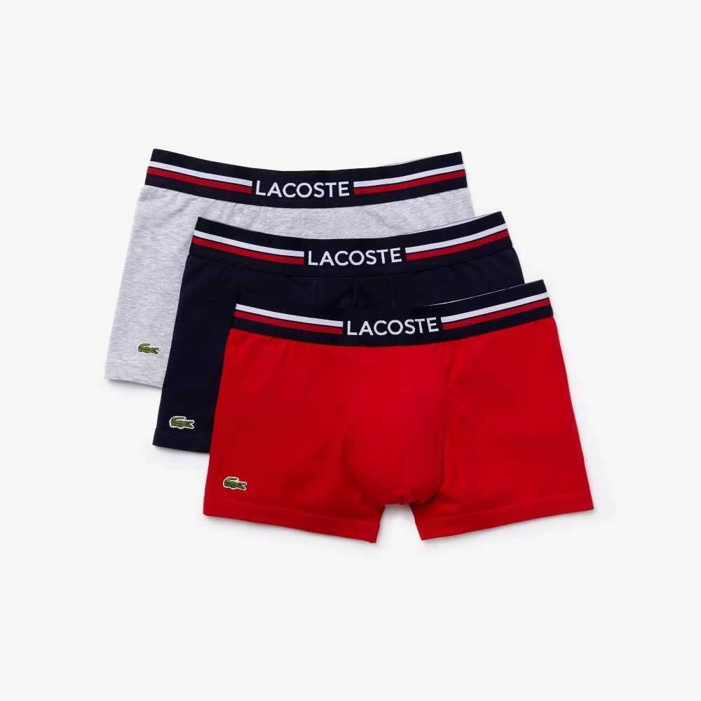 Navy Blue / Grey Chine / Red Lacoste Iconic Three-Tone Waistband Trunk 3-Pack | ZSYGLQ-842