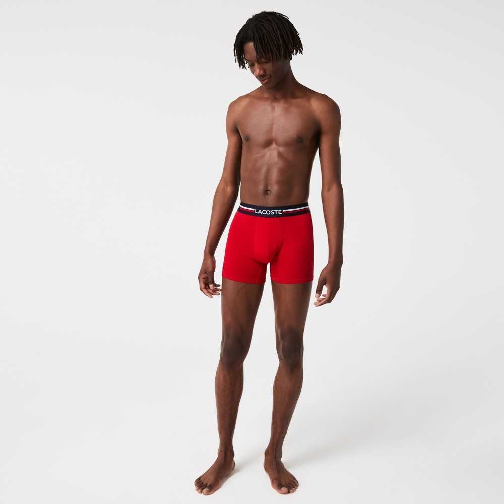 Navy Blue / Grey Chine / Red Lacoste Long Cotton Boxer Brief 3-Pack | PABKRL-053