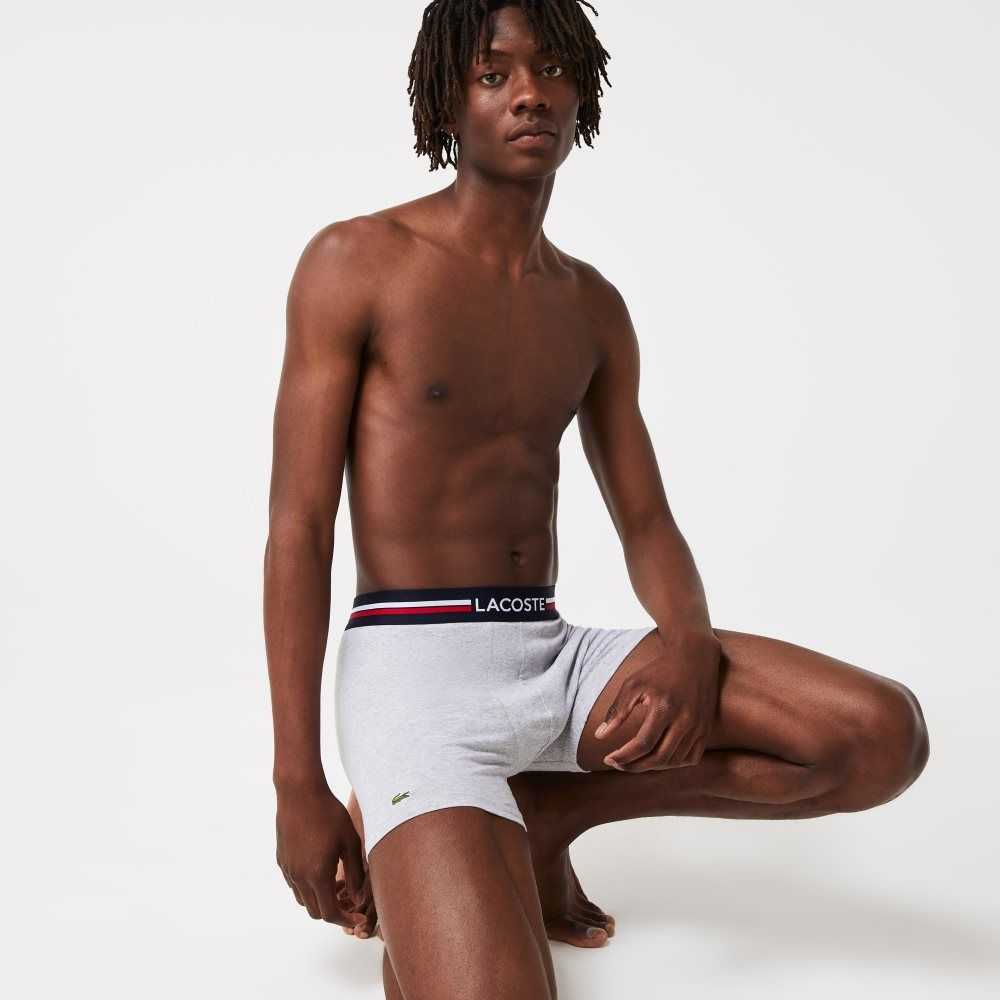 Navy Blue / Grey Chine / Red Lacoste Long Cotton Boxer Brief 3-Pack | PABKRL-053