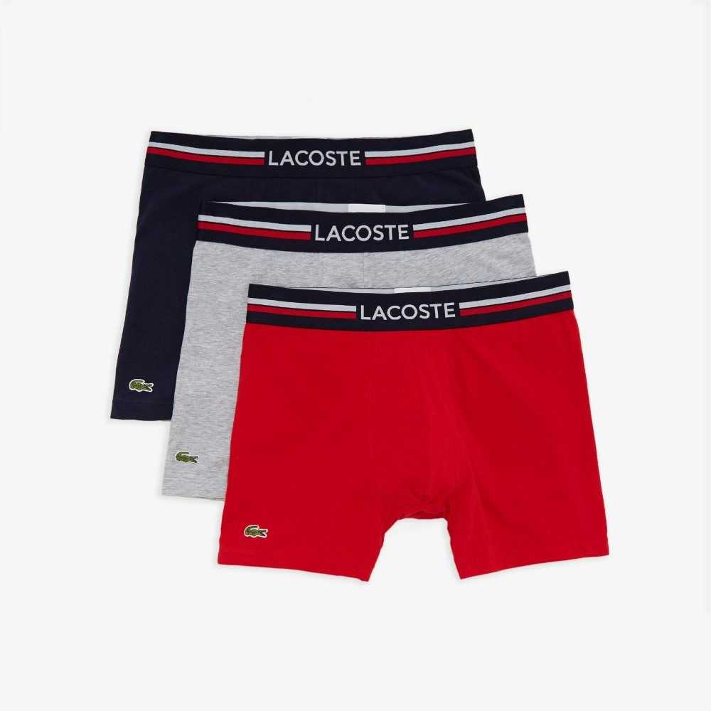 Navy Blue / Grey Chine / Red Lacoste Long Cotton Boxer Brief 3-Pack | PABKRL-053