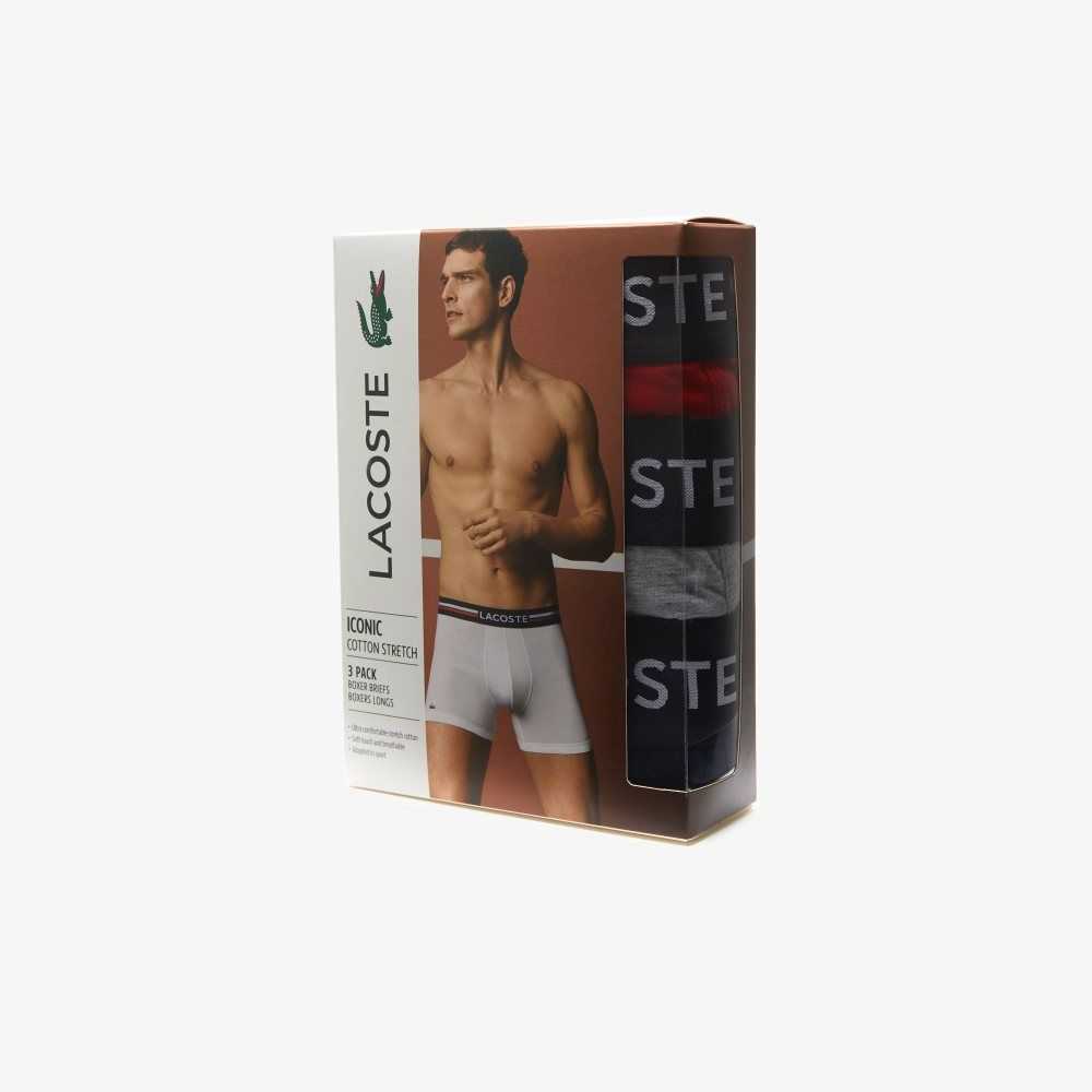 Navy Blue / Grey Chine / Red Lacoste Long Cotton Boxer Brief 3-Pack | PABKRL-053