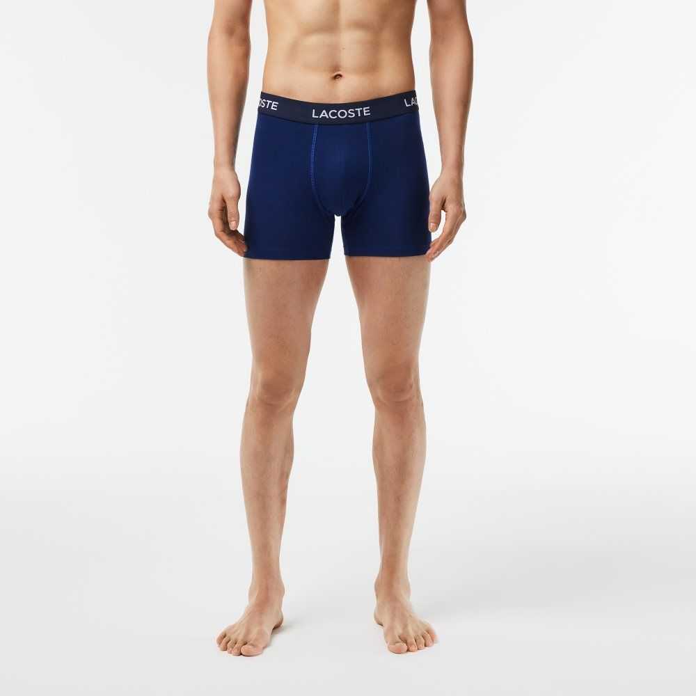 Navy Blue Lacoste 5-Pack Logo Waist Boxers | UKRFDL-407