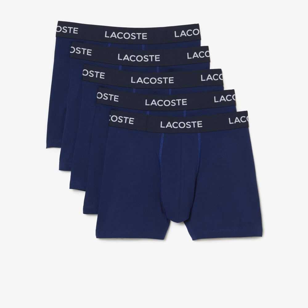 Navy Blue Lacoste 5-Pack Logo Waist Boxers | UKRFDL-407