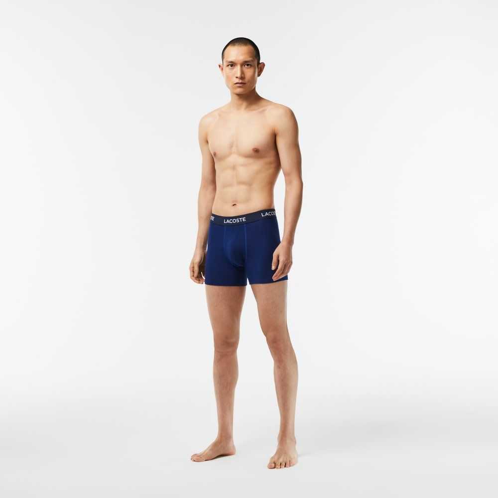 Navy Blue Lacoste 5-Pack Logo Waist Boxers | UKRFDL-407