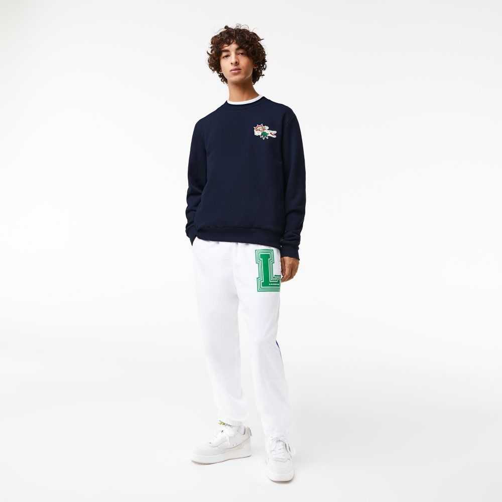 Navy Blue Lacoste Badge Organic Cotton Sweatshirt | SCUKRY-619