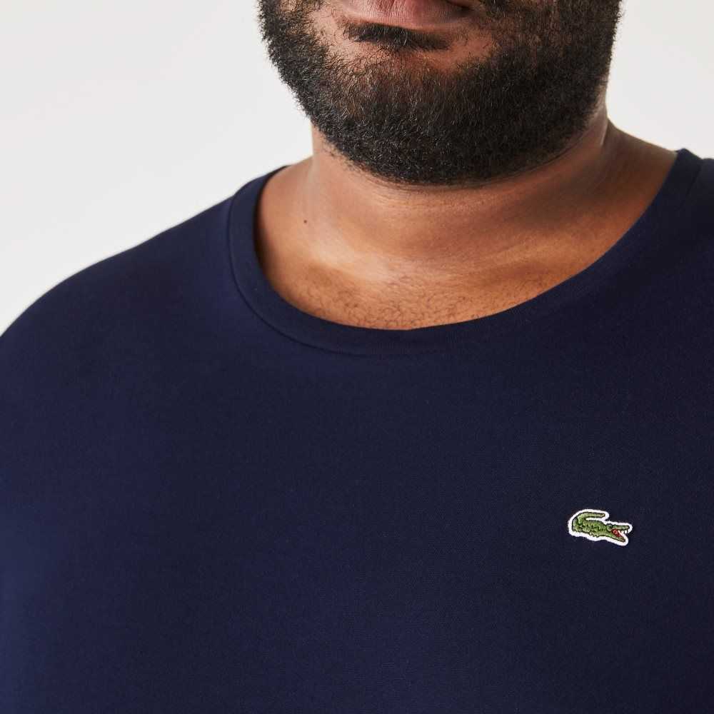 Navy Blue Lacoste Big Fit Crew Neck Cotton Jersey T-Shirt | LKQPYJ-379