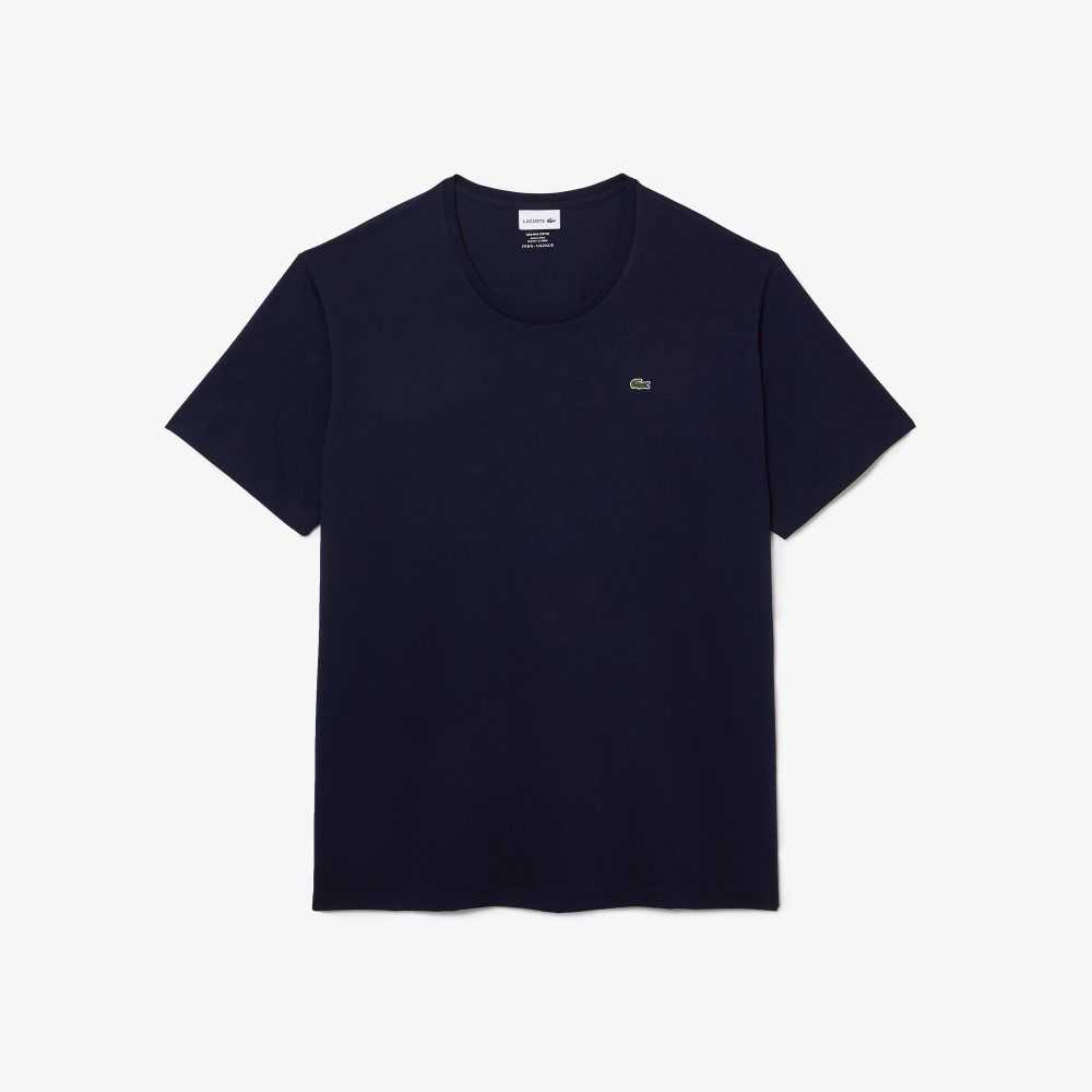 Navy Blue Lacoste Big Fit Crew Neck Cotton Jersey T-Shirt | LKQPYJ-379