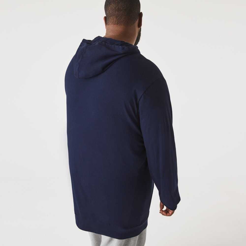 Navy Blue Lacoste Big Fit Hooded T-Shirt | WFKYGR-451