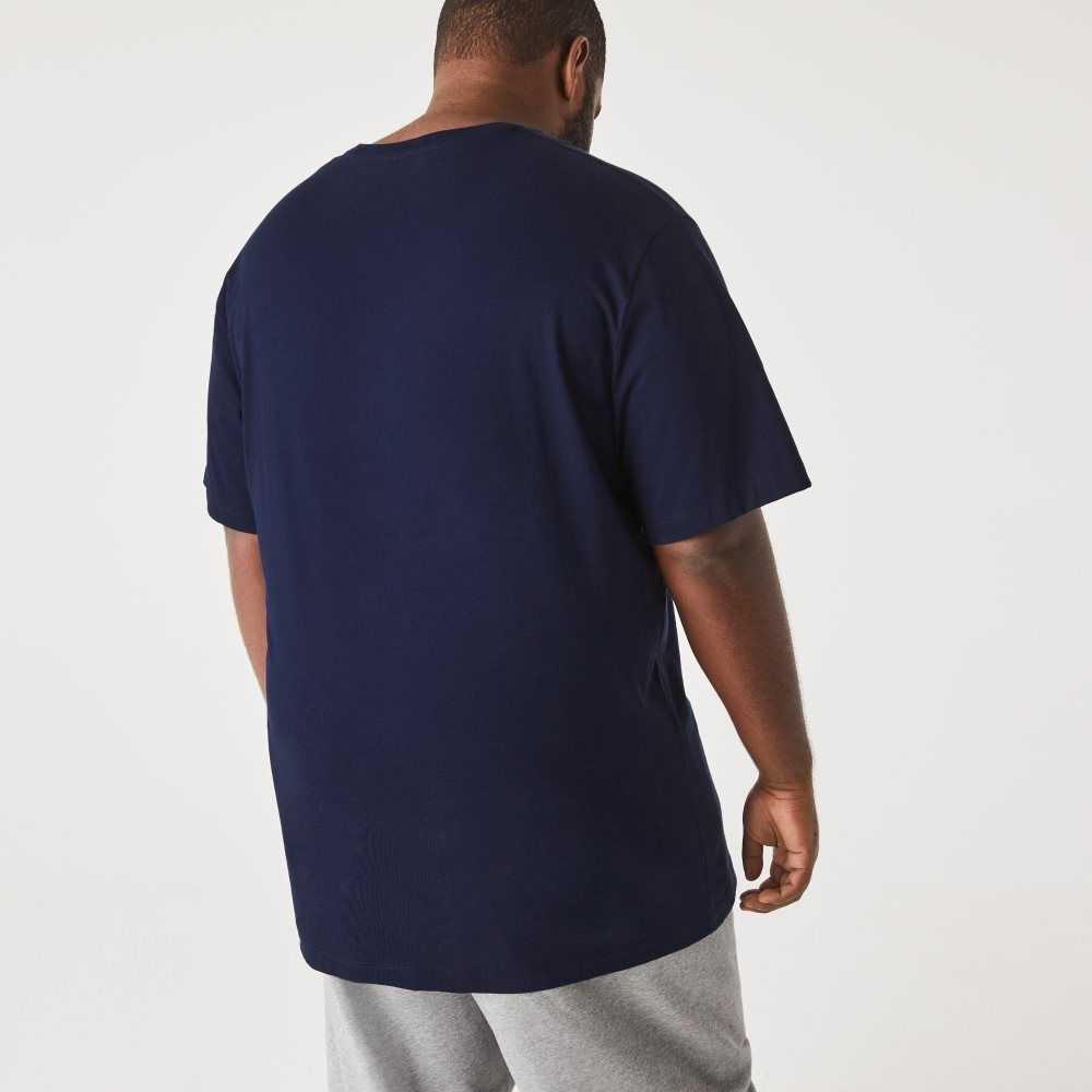 Navy Blue Lacoste Big Fit V-Neck Jersey T-Shirt | VUELJD-089