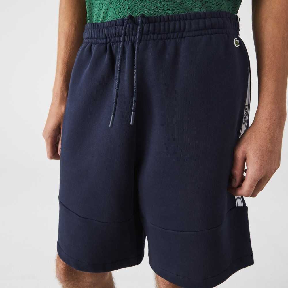 Navy Blue Lacoste Branded Bands Cotton Fleece Blend Shorts | CEGVDZ-497