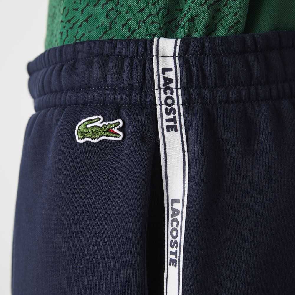 Navy Blue Lacoste Branded Bands Cotton Fleece Blend Shorts | CEGVDZ-497