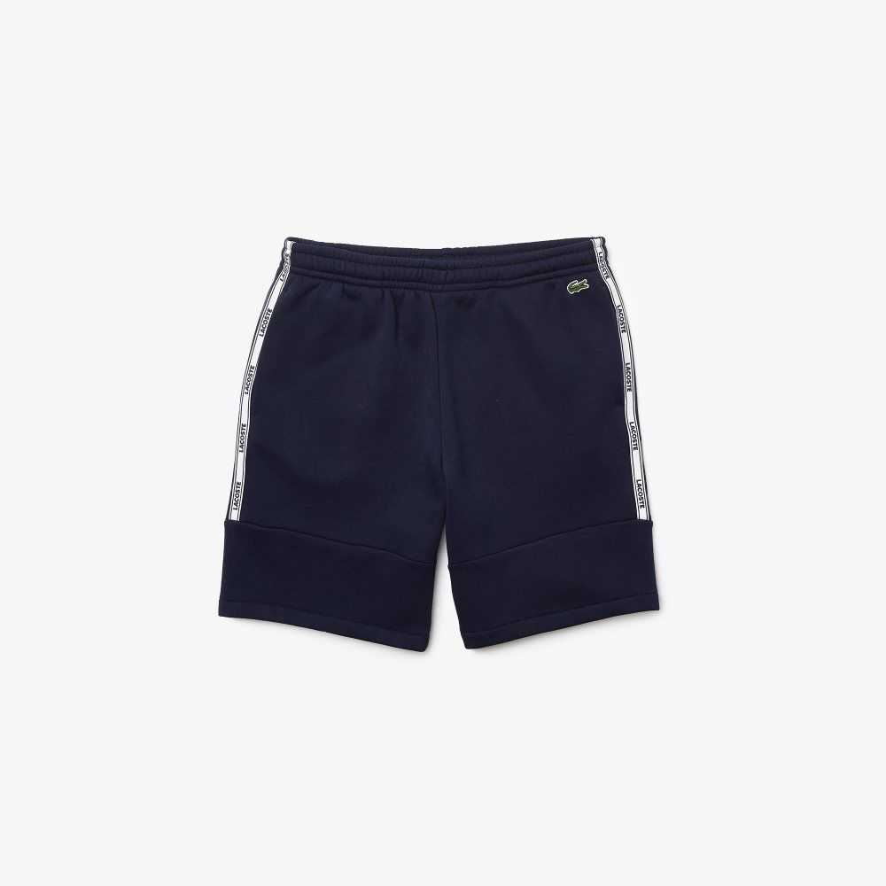 Navy Blue Lacoste Branded Bands Cotton Fleece Blend Shorts | CEGVDZ-497