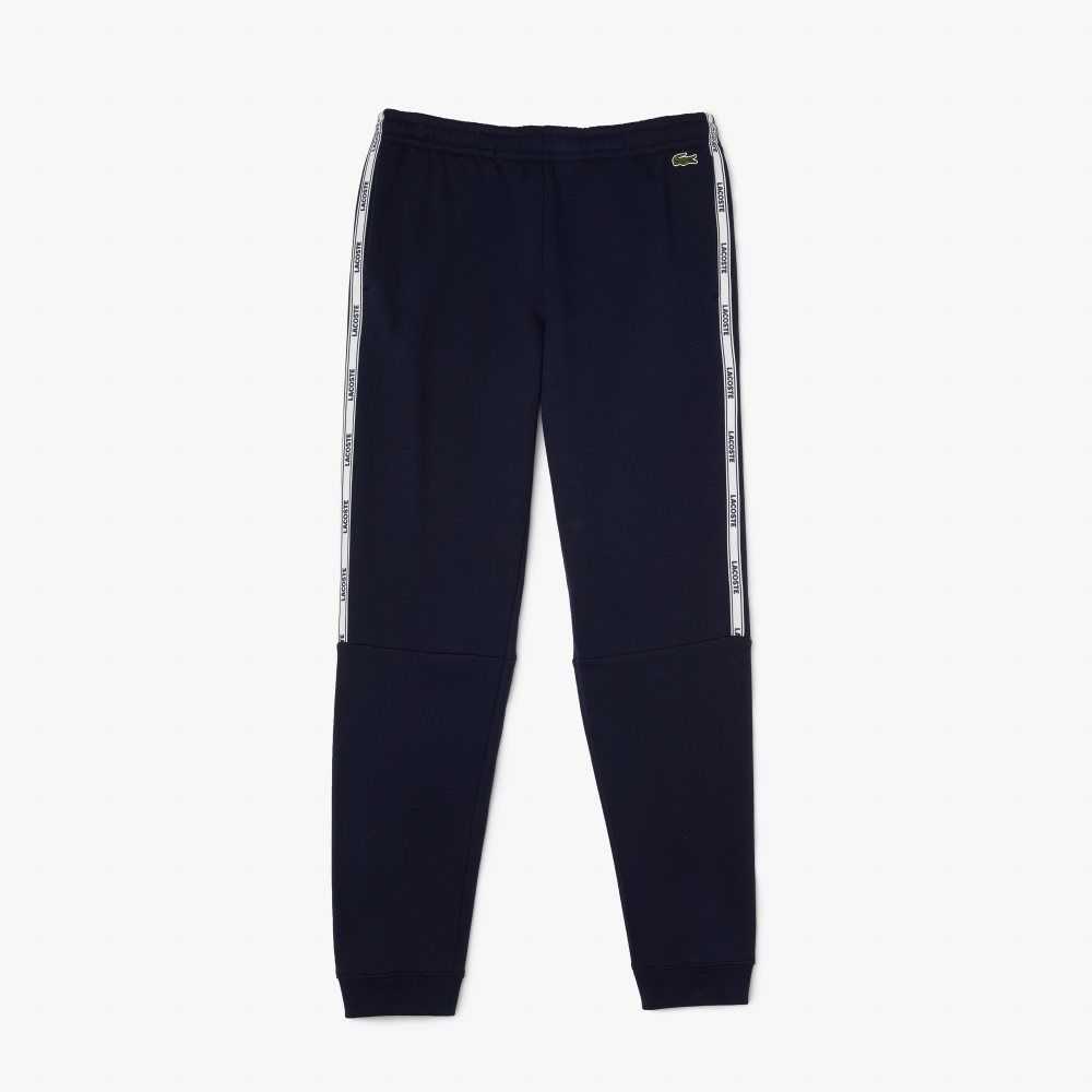 Navy Blue Lacoste Branded Bands Skinny Fleece Jogging Pants | RTMFLA-680