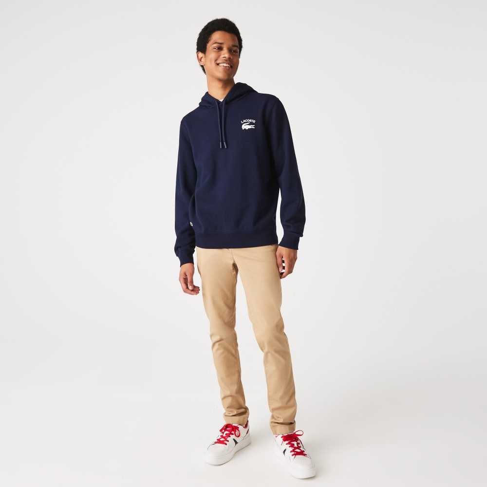 Navy Blue Lacoste Classic Fit Solid Hooded Sweatshirt | QRKYIT-973