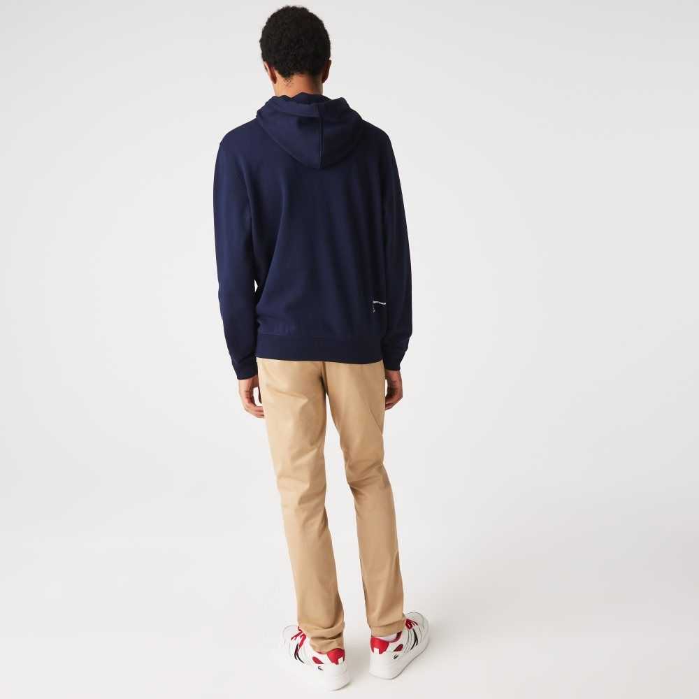 Navy Blue Lacoste Classic Fit Solid Hooded Sweatshirt | QRKYIT-973