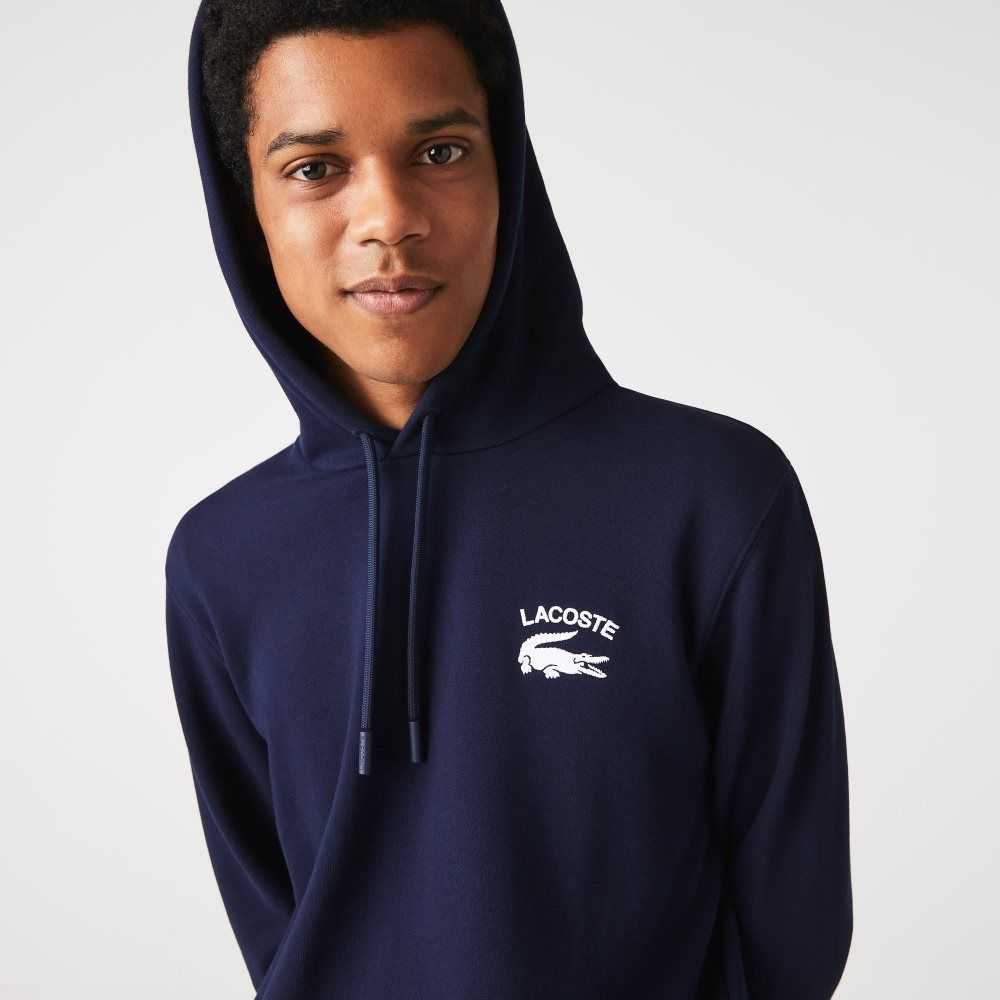 Navy Blue Lacoste Classic Fit Solid Hooded Sweatshirt | QRKYIT-973