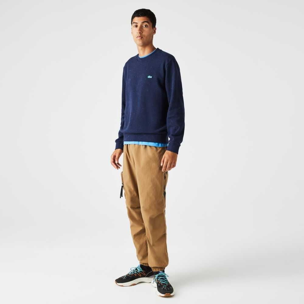 Navy Blue Lacoste Classic Fit Speckled Print Fleece Sweatshirt | PZXDHG-603