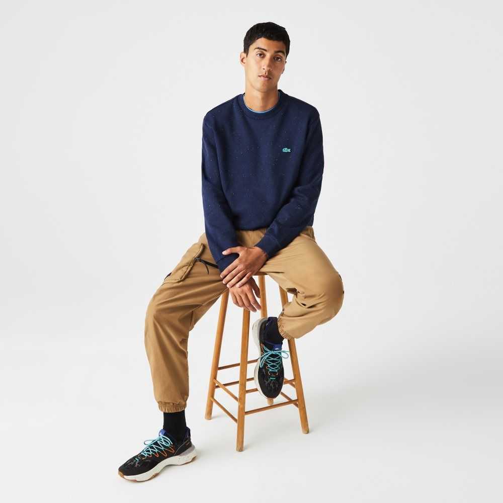 Navy Blue Lacoste Classic Fit Speckled Print Fleece Sweatshirt | PZXDHG-603