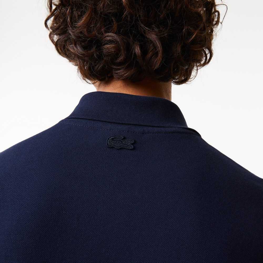 Navy Blue Lacoste Contrast Placket And Crocodile Badge Polo | PNAJXU-423