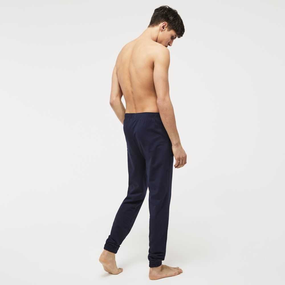 Navy Blue Lacoste Cotton Fleece Lounge Joggers | NYQUTC-835