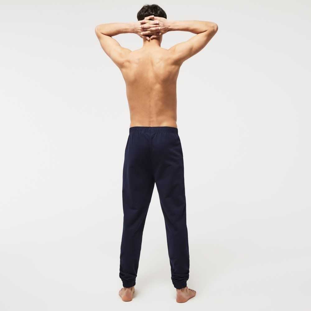 Navy Blue Lacoste Cotton Fleece Lounge Joggers | NYQUTC-835