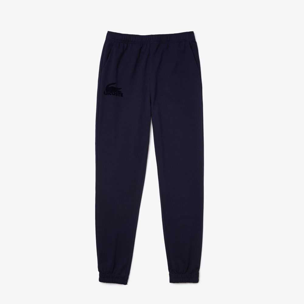 Navy Blue Lacoste Cotton Fleece Lounge Joggers | NYQUTC-835