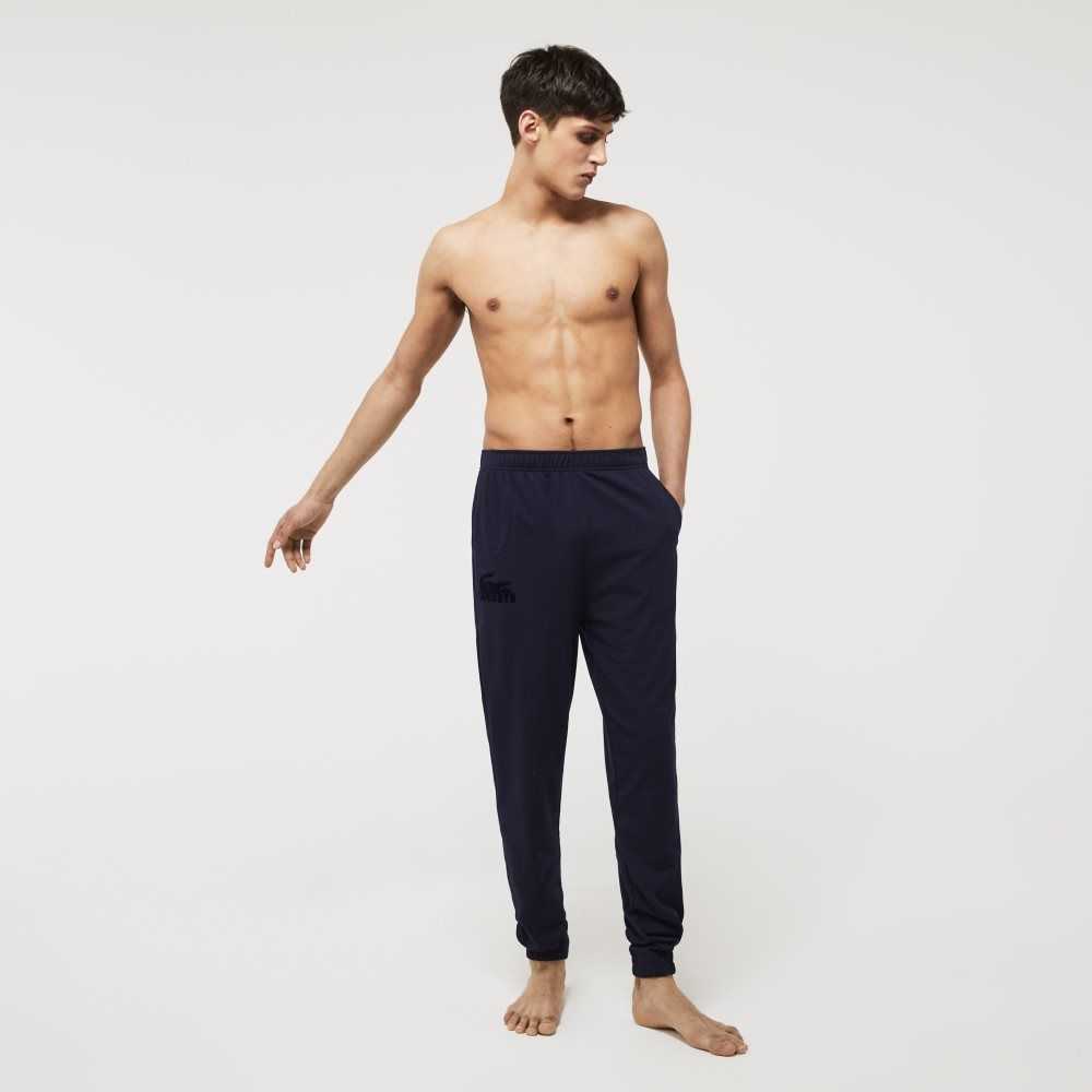 Navy Blue Lacoste Cotton Fleece Lounge Joggers | NYQUTC-835