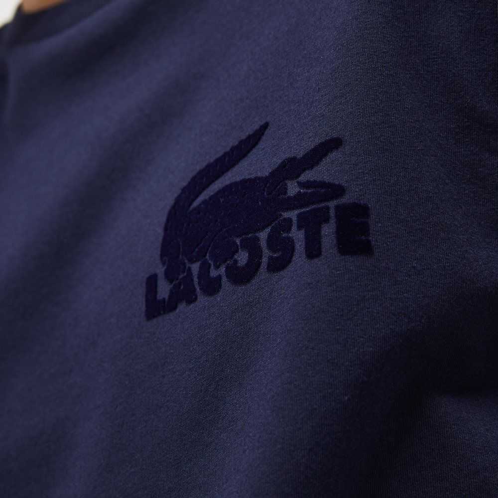 Navy Blue Lacoste Cotton Fleece Lounge Sweatshirt | VSUQAR-102