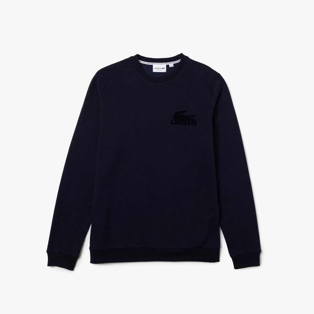 Navy Blue Lacoste Cotton Fleece Lounge Sweatshirt | VSUQAR-102