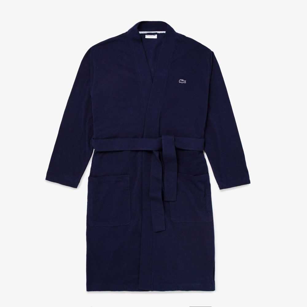 Navy Blue Lacoste Cotton Jersey Bathrobe | XYEMCP-981