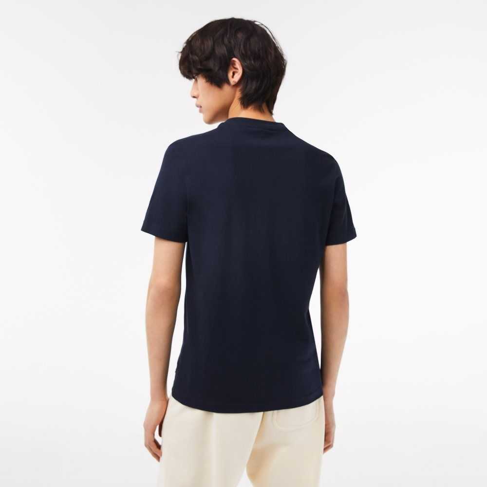 Navy Blue Lacoste Cotton Jersey Print T-Shirt | SIEMQY-574