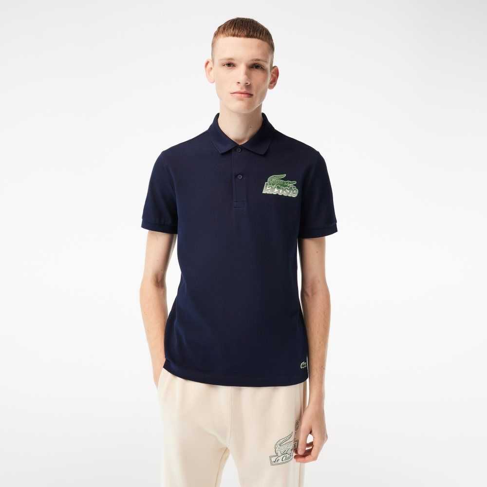 Navy Blue Lacoste Cotton Mini-Pique Polo | FWGUNV-517