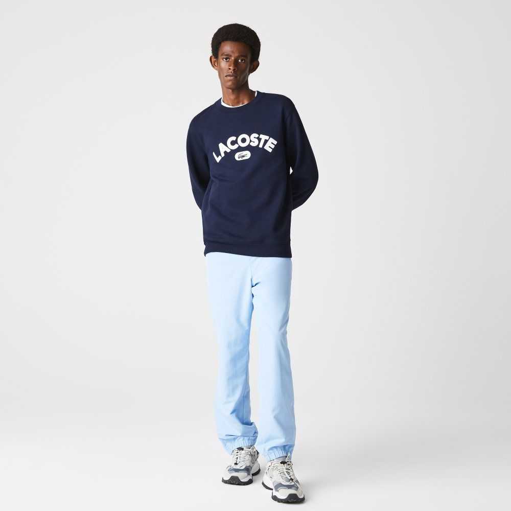 Navy Blue Lacoste Crew Neck Branded Terry Sweatshirt | MCSJLU-457