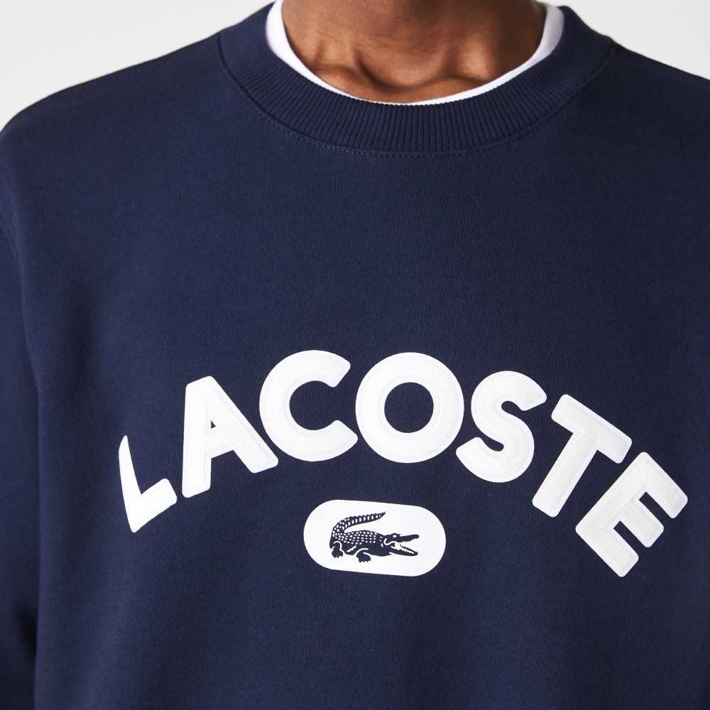 Navy Blue Lacoste Crew Neck Branded Terry Sweatshirt | MCSJLU-457