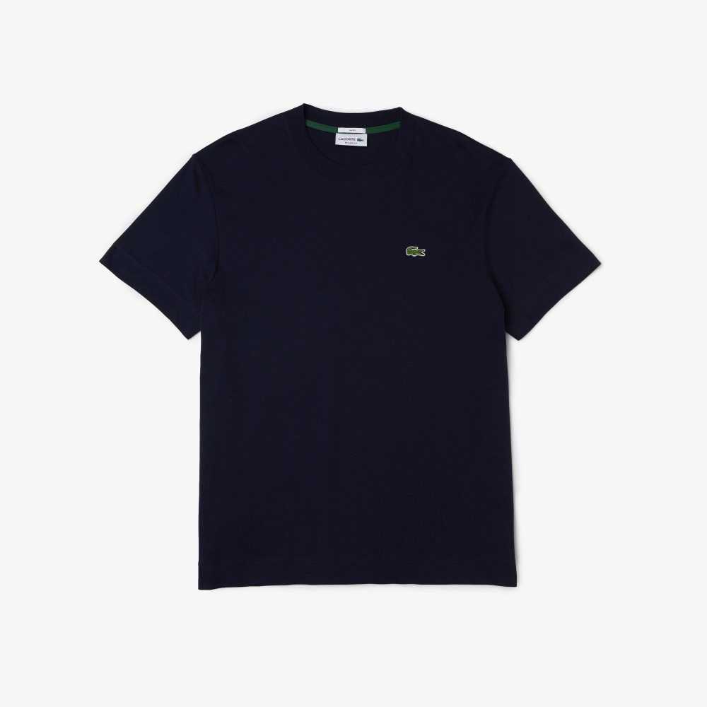 Navy Blue Lacoste Crew Neck Organic Cotton T-Shirt | XLGZNA-938