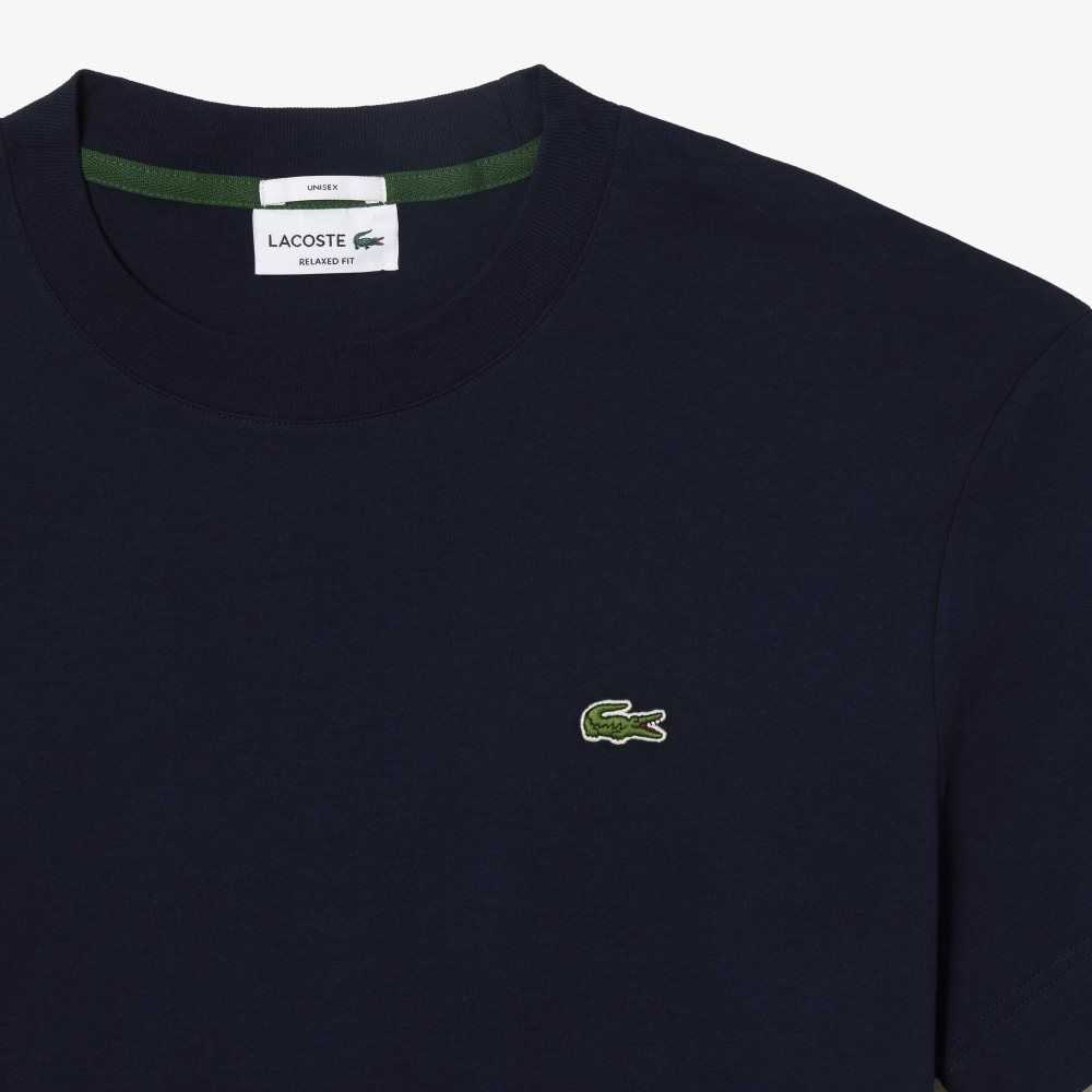 Navy Blue Lacoste Crew Neck Organic Cotton T-Shirt | XLGZNA-938