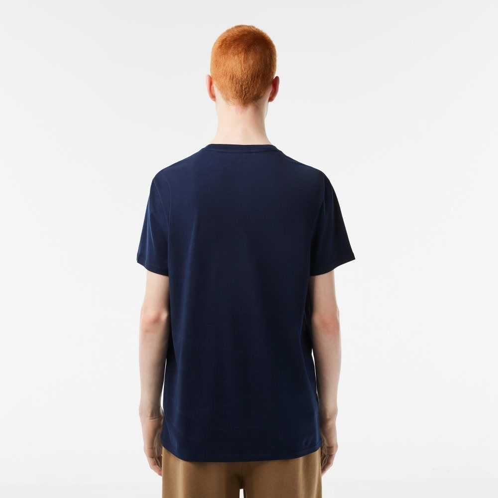 Navy Blue Lacoste Crew Neck Pima Cotton Jersey T-Shirt | XWMPTG-098