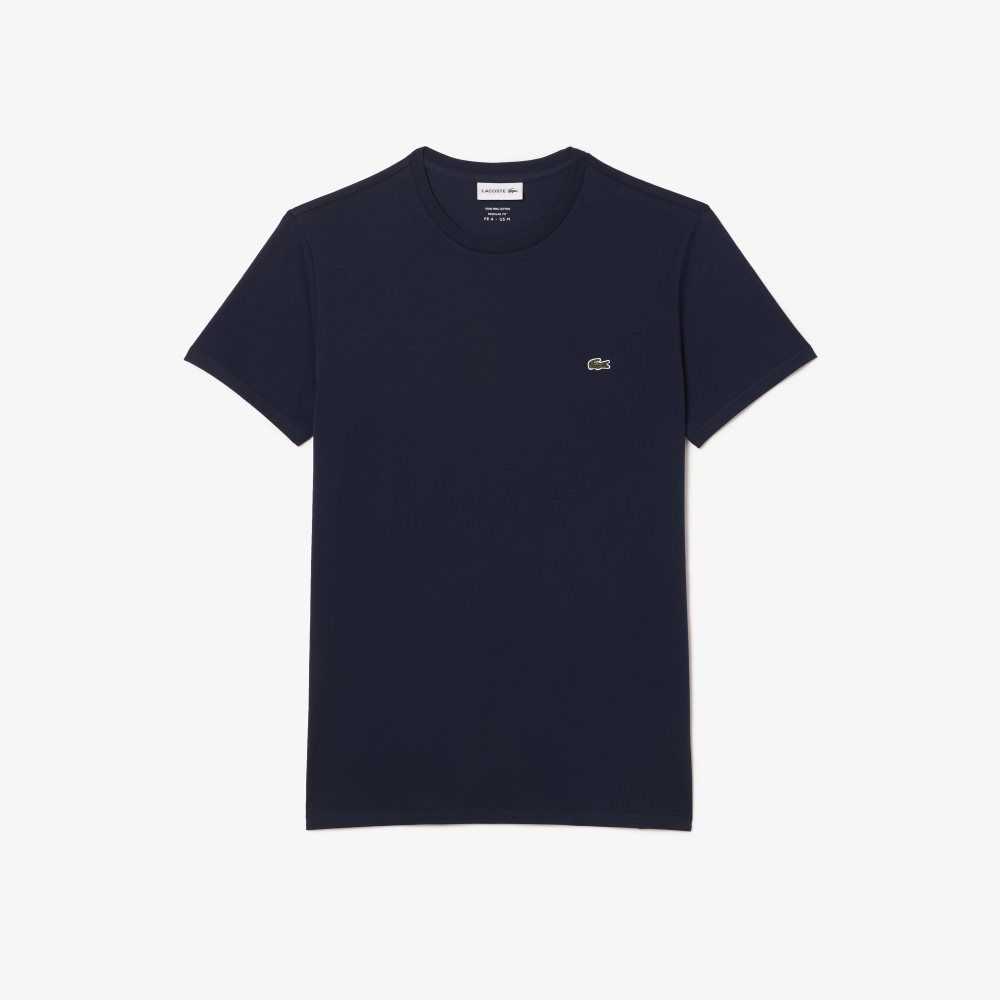 Navy Blue Lacoste Crew Neck Pima Cotton Jersey T-Shirt | XWMPTG-098