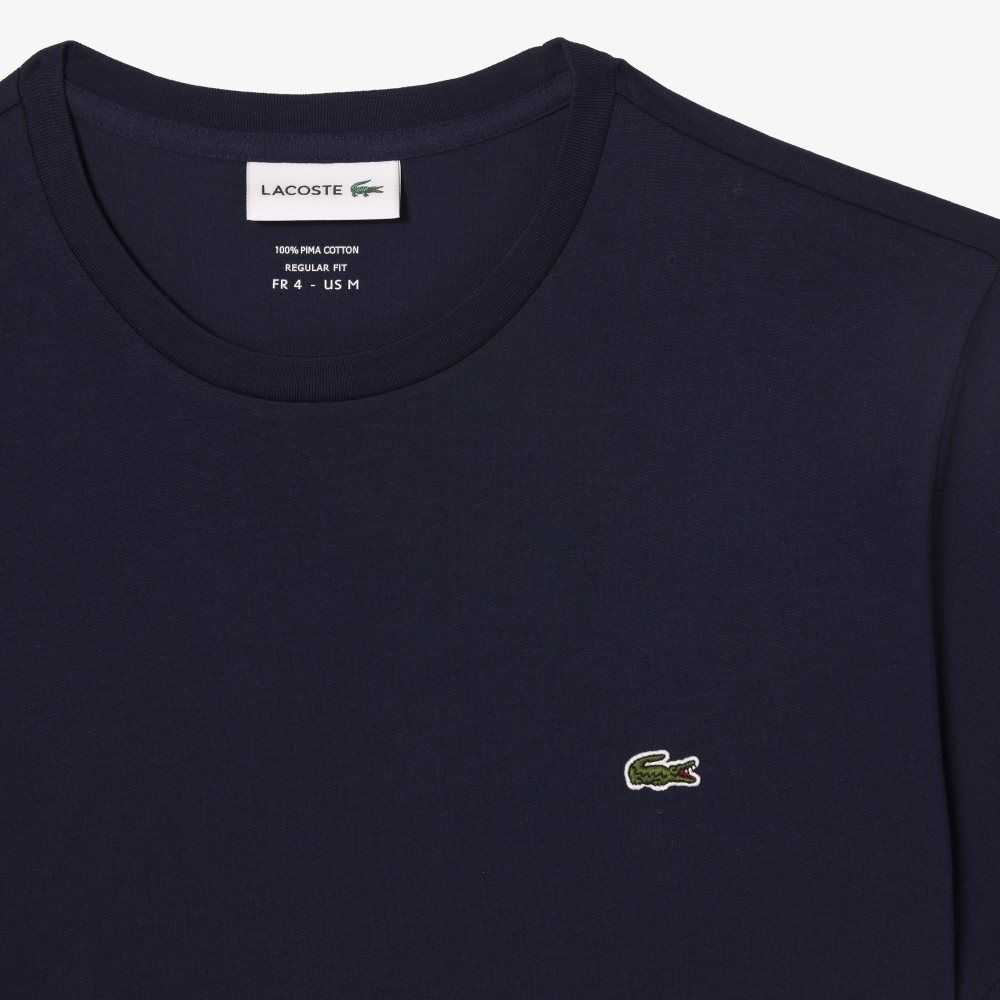 Navy Blue Lacoste Crew Neck Pima Cotton Jersey T-Shirt | XWMPTG-098