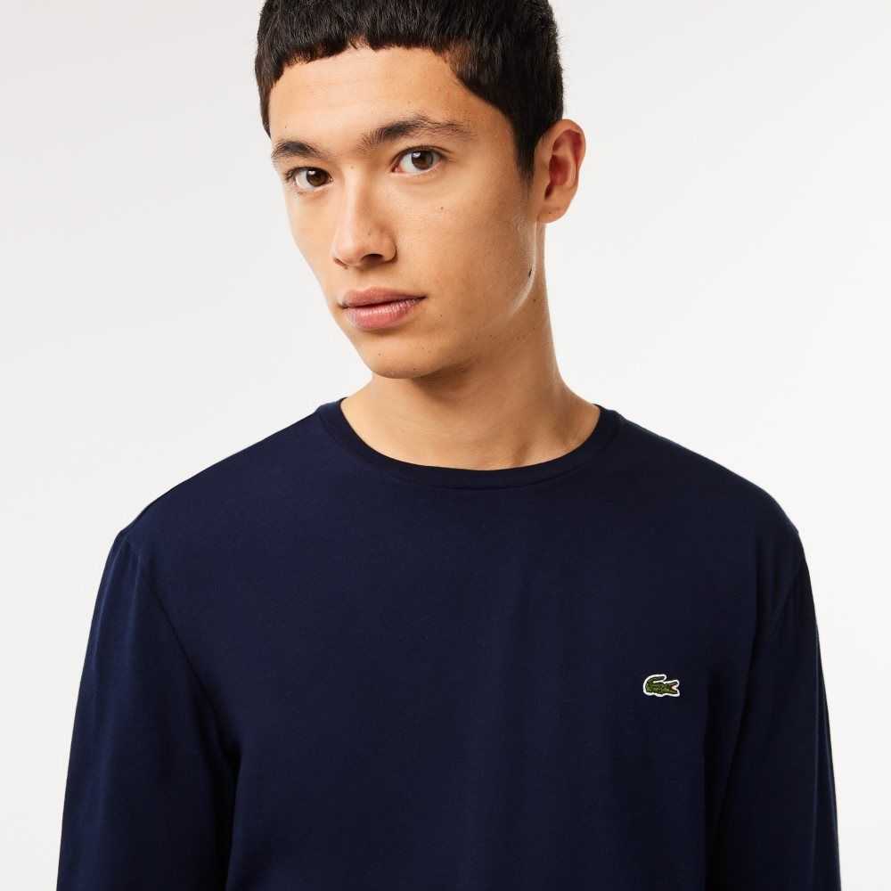 Navy Blue Lacoste Crew Neck Pima Cotton Jersey T-Shirt | ZBTRSV-780