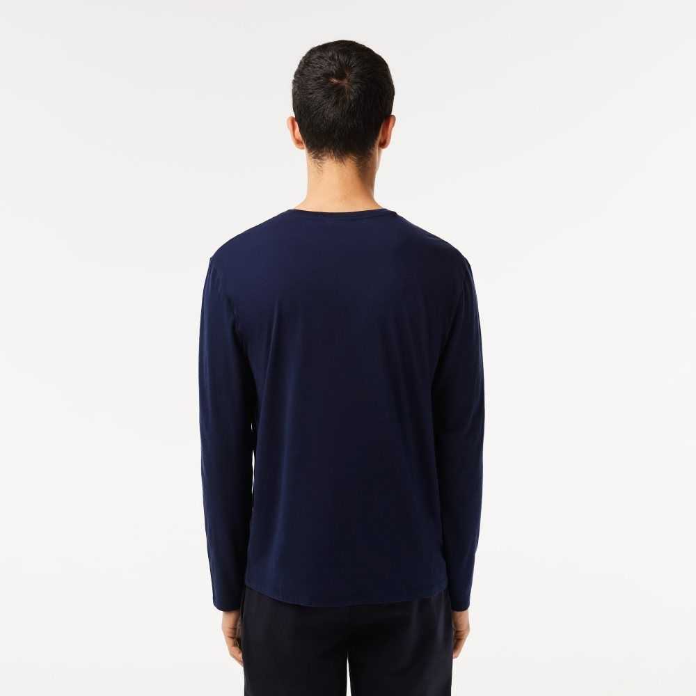 Navy Blue Lacoste Crew Neck Pima Cotton Jersey T-Shirt | ZBTRSV-780