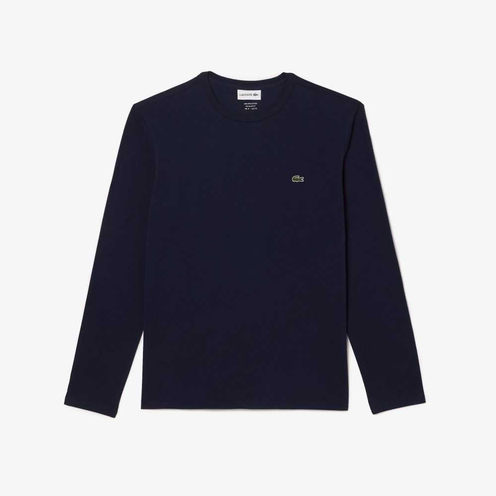 Navy Blue Lacoste Crew Neck Pima Cotton Jersey T-Shirt | ZBTRSV-780