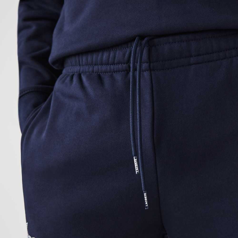 Navy Blue Lacoste Crocodile Branding Cotton Fleece Jogging Pants | ZPVFUK-783