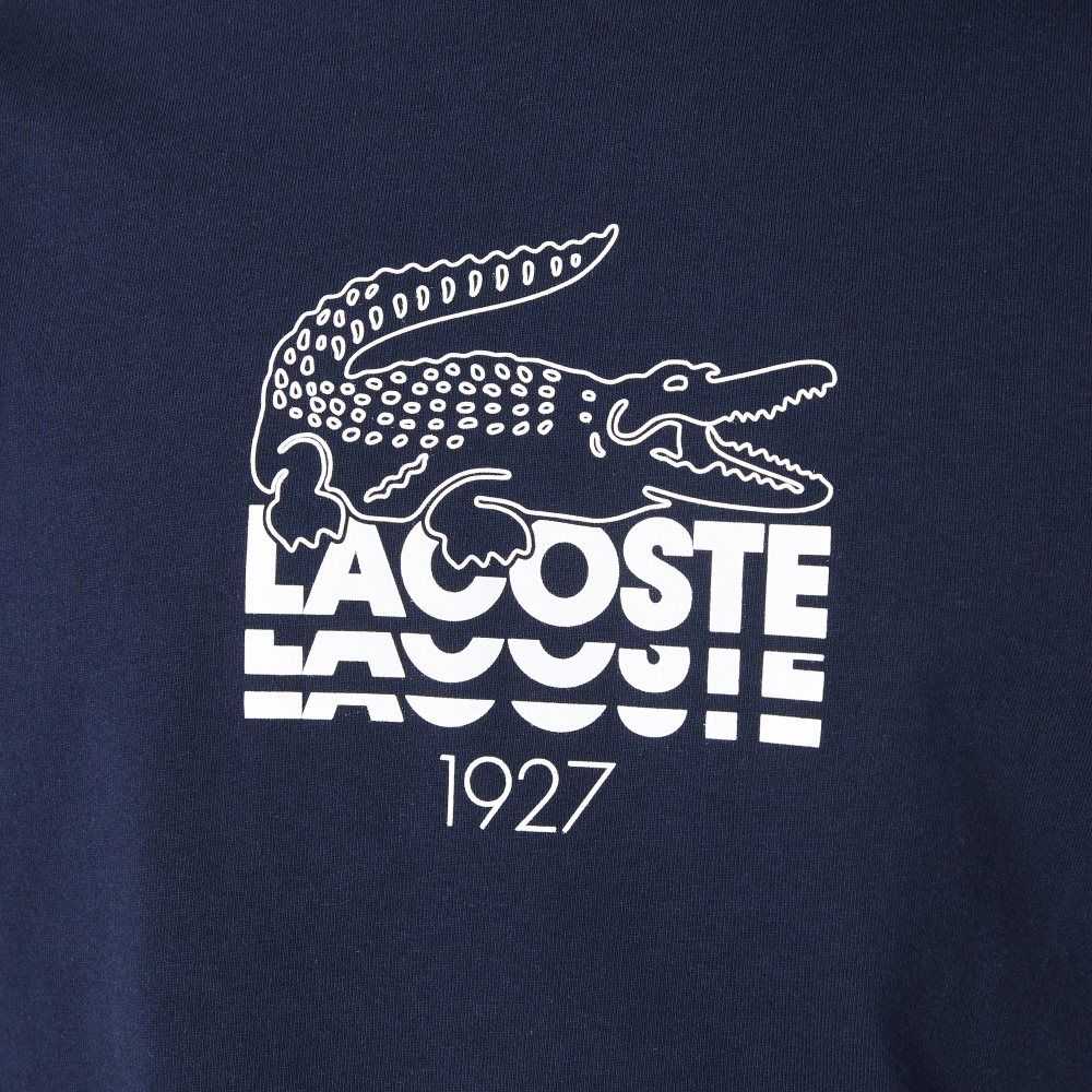 Navy Blue Lacoste Crocodile Branding Crew Neck Cotton T-Shirt | BTICUH-047